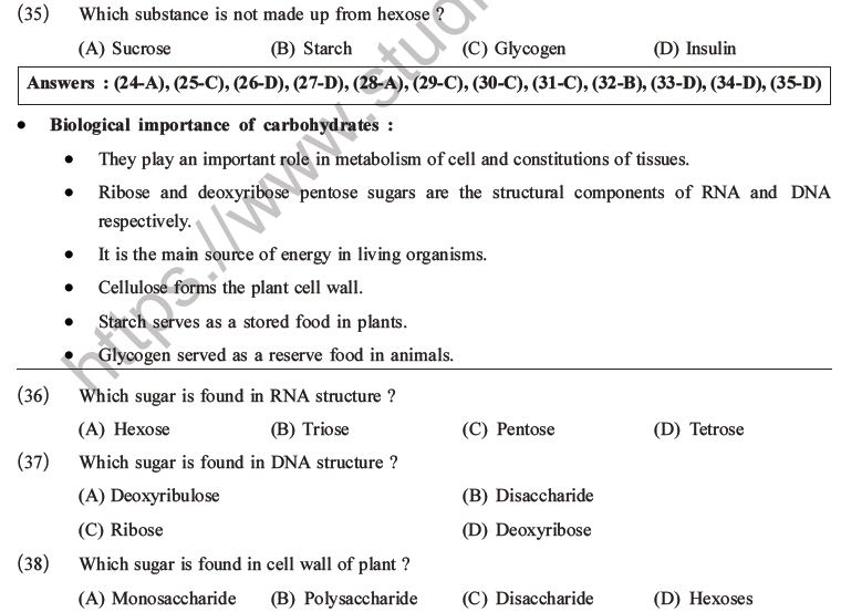 NEET Biology Biomolecules MCQs Set C, Multiple Choice Questions